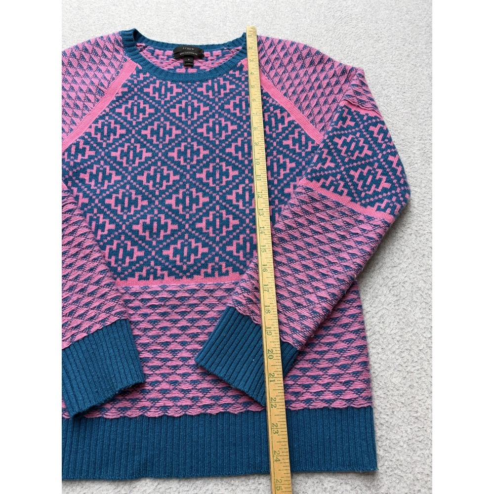 J.CREW Sweater Womens Small Pink Cashmere Geometric Crewneck Knit Pullover - Picture 5 of 13